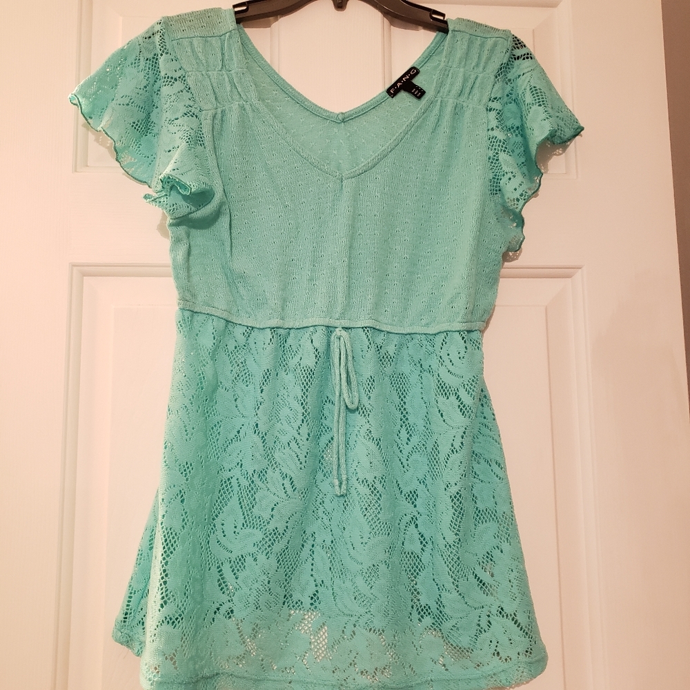 Fang blue lace cinch blouse top